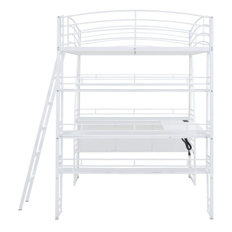 Loft Bed With 4 Layers Of Shelves And L-Shaped Desk, Stylish Metal Frame Bed With A Set Of Sockets, USB Ports And And Wireless Charging by HouseOfZazla