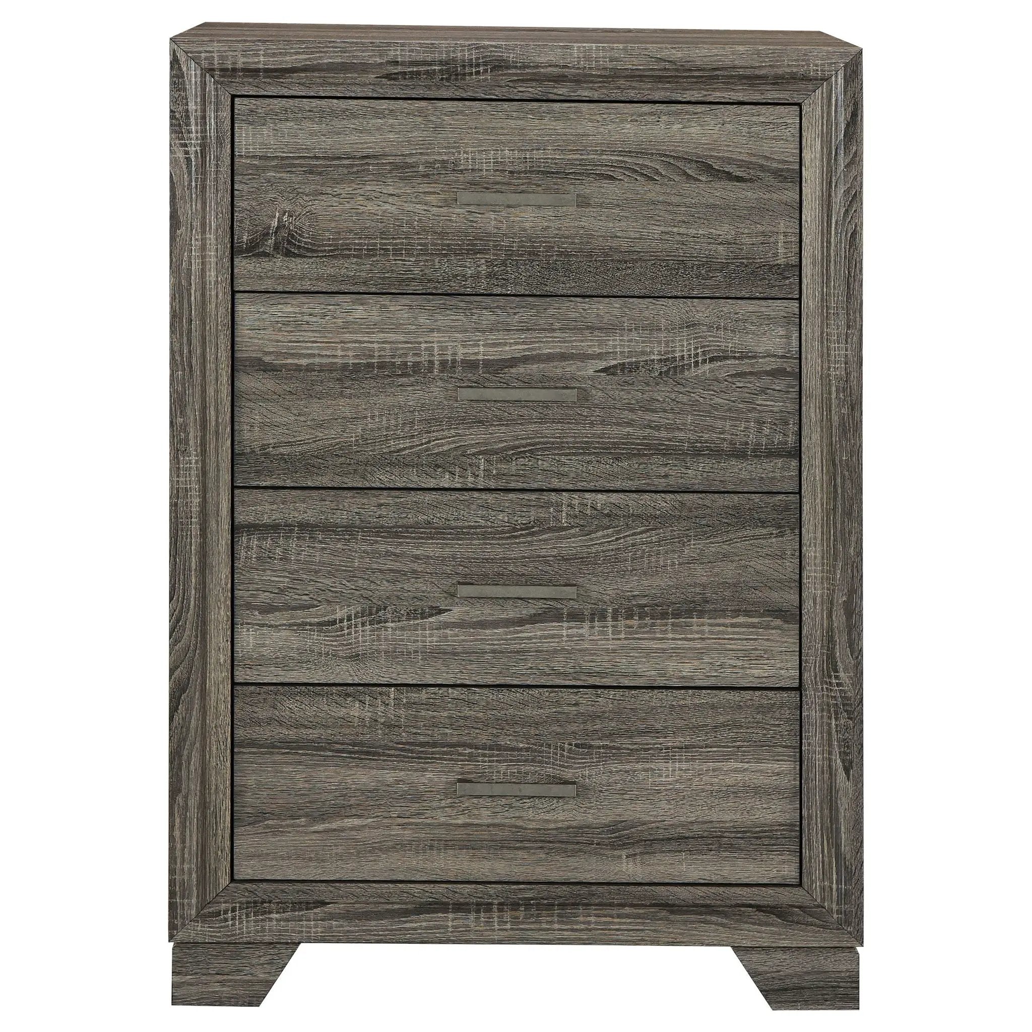 Funston - 4 Drawer Chest Of Drawers With Bar Handles - Brown Oak by HouseOfZazla