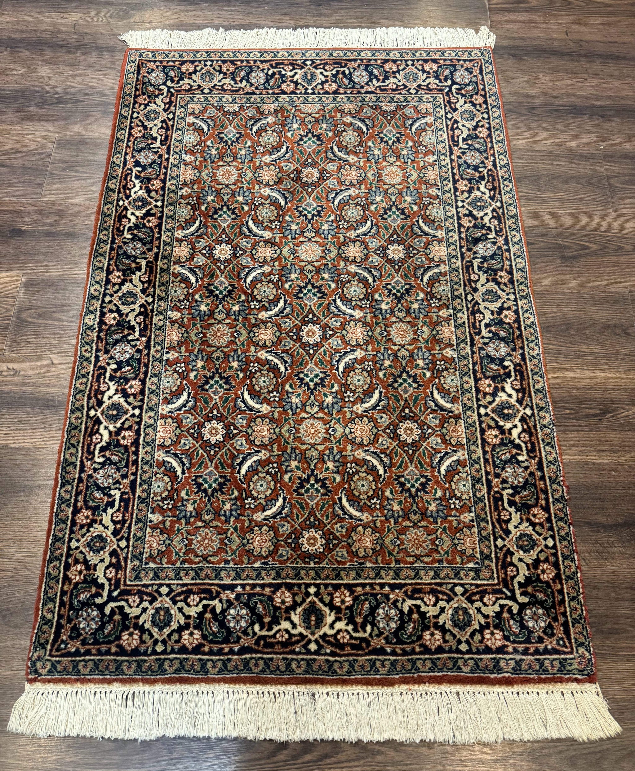 Indo Persian Bijar Rug 3x5, Red and Navy Blue, Allover Pattern, Fine Hand Knotted Wool Carpet by Jewel Rugs