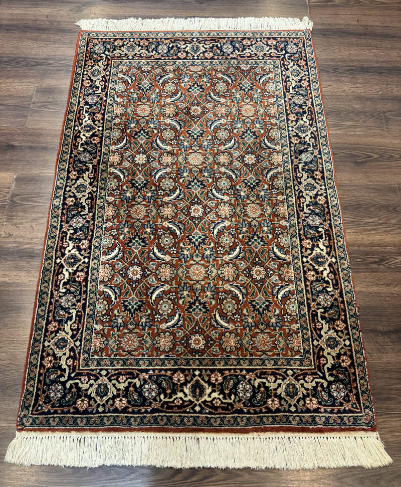 Indo Persian Bijar Rug 3x5, Red and Navy Blue, Allover Pattern, Fine Hand Knotted Wool Carpet by Jewel Rugs