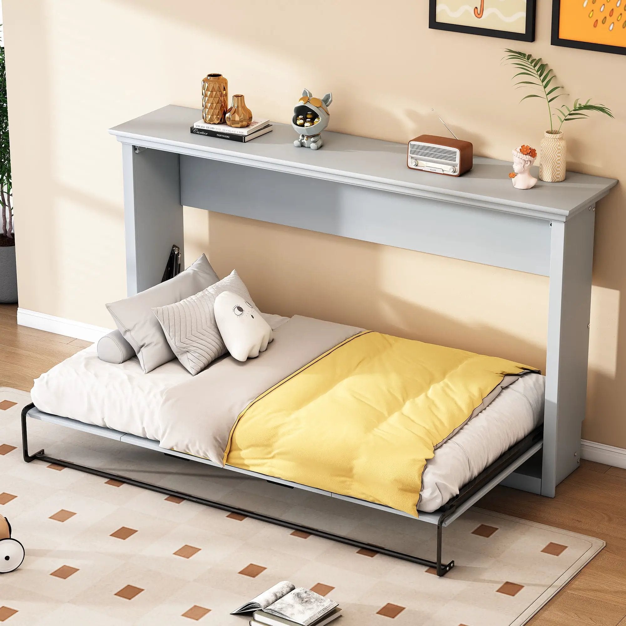 Twin Size Murphy Bed With Cabinet Storage - Gray by Unique Piece Furniture