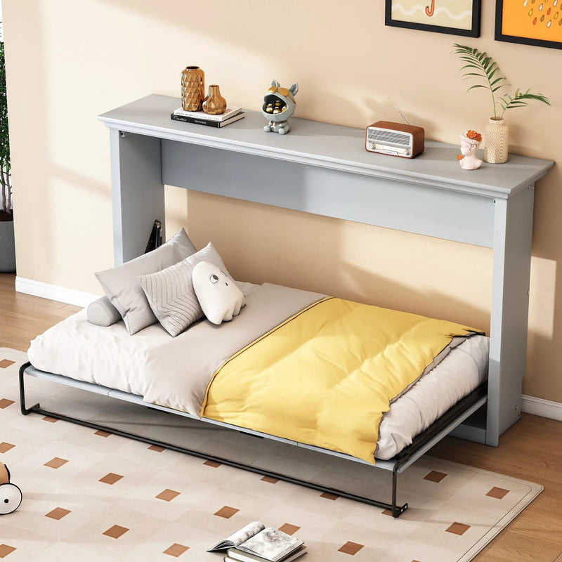 Twin Size Murphy Bed With Cabinet Storage - Gray by Unique Piece Furniture