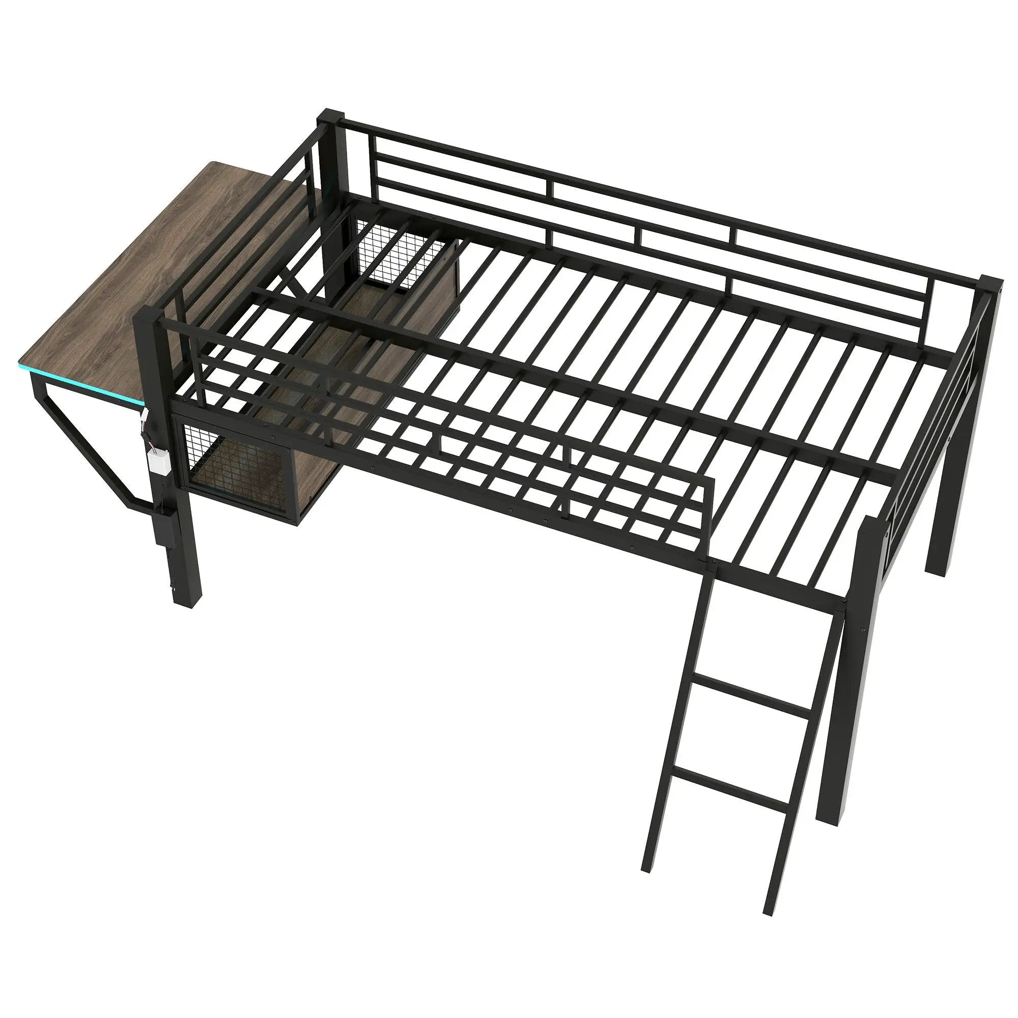 Gaming - Twin Loft Bed With Desk And LED - Black by HouseOfZazla