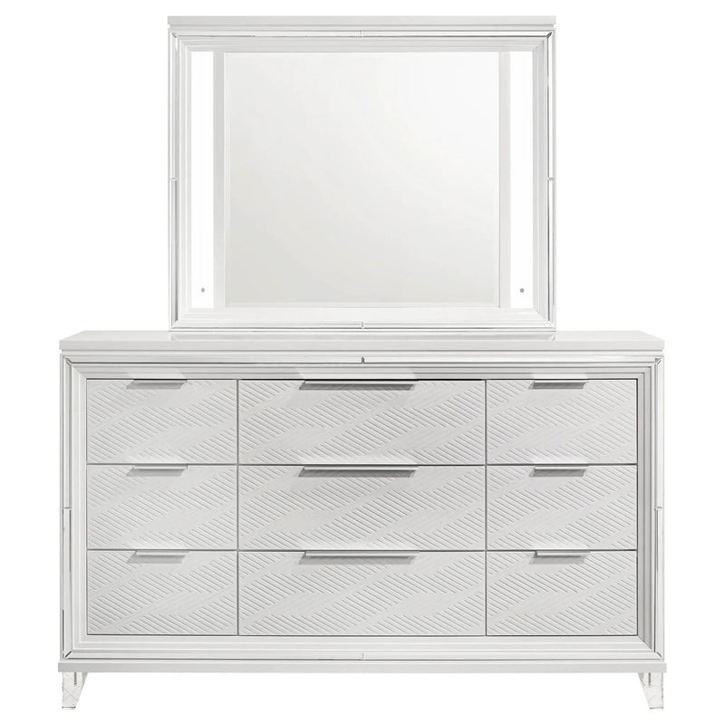 Marmore 9-drawer Dresser and LED Mirror White by Unique Piece Furniture