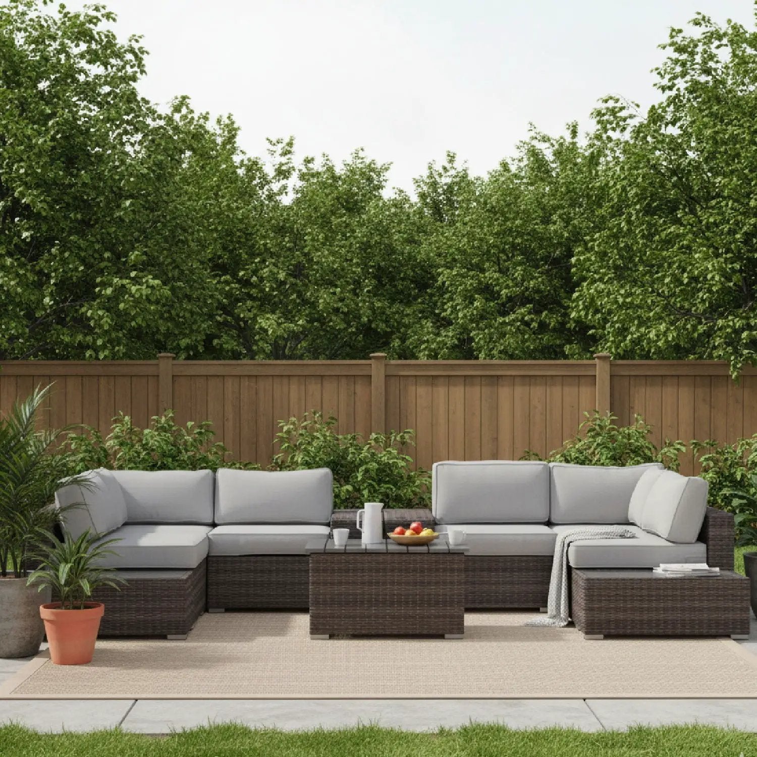 Wicker Sectional Seating Group With Cushions by Unique Piece Furniture