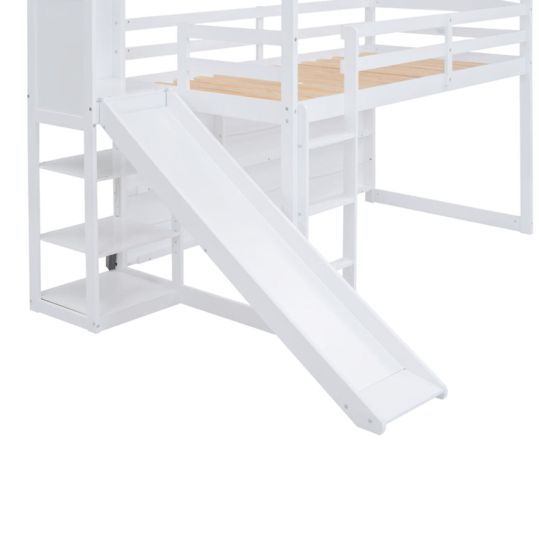 House Loft Bed With Slide, Storage Shelves And Light, Climbing Ramp by Unique Piece Furniture