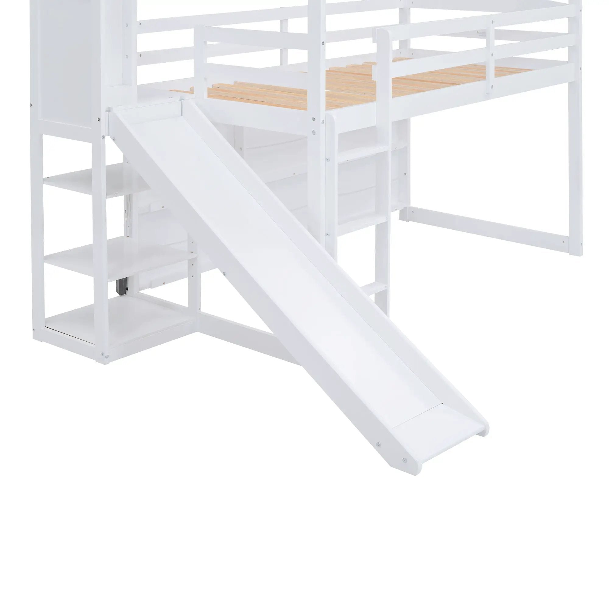 House Loft Bed With Slide, Storage Shelves And Light, Climbing Ramp by HouseOfZazla