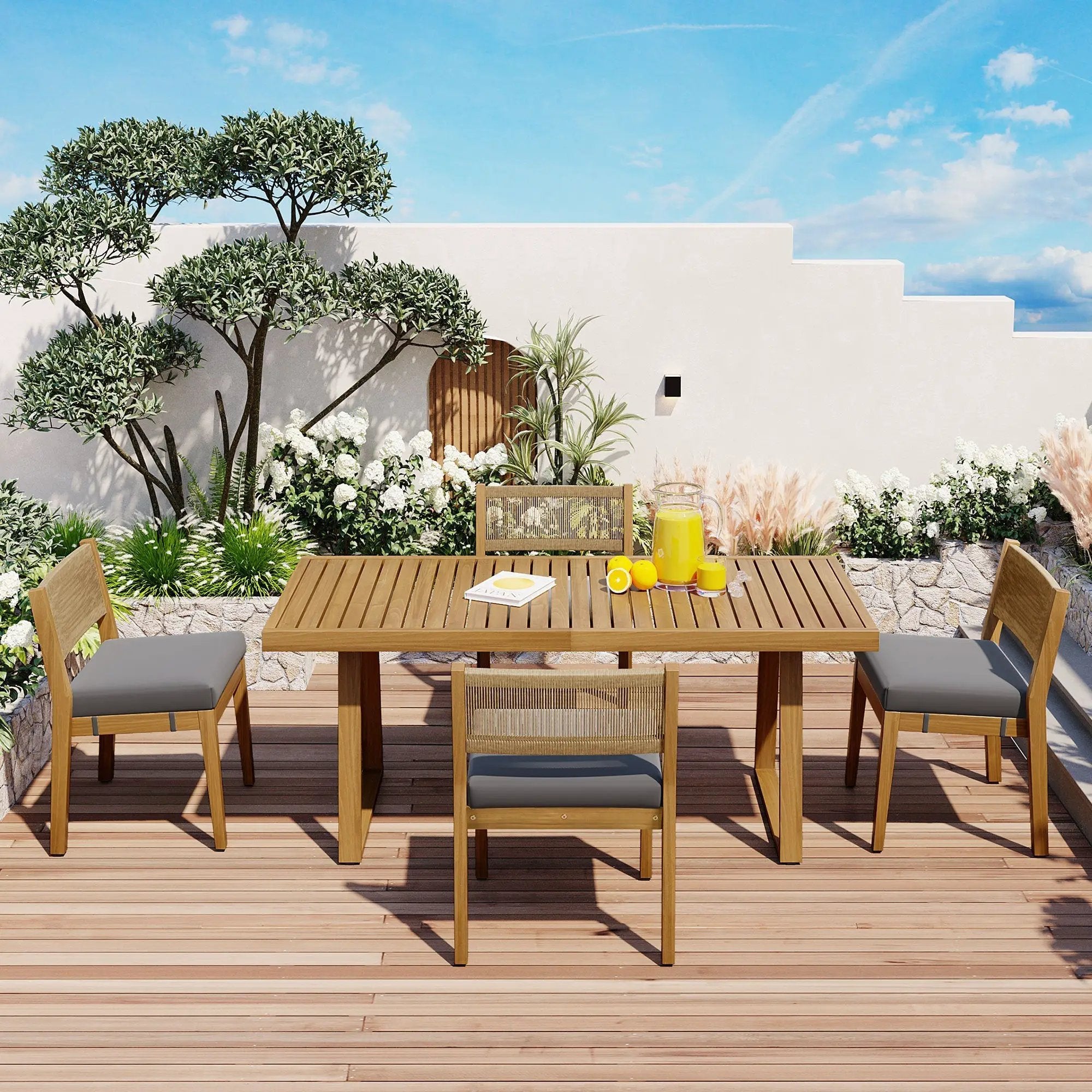 U_Style Multi-Person Outdoor Acacia Wood Dining Table and Chair Set by HouseOfZazla