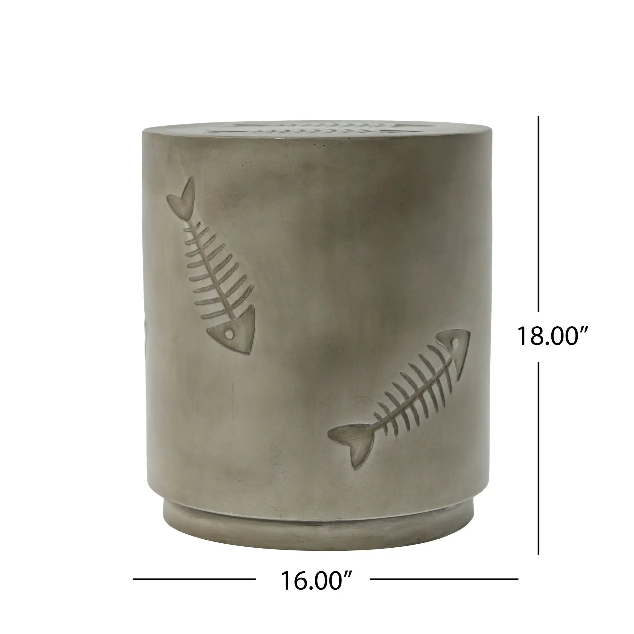 Rustic Magnesium Oxide Side Table With Fish Pattern Design - Gray by HouseOfZazla