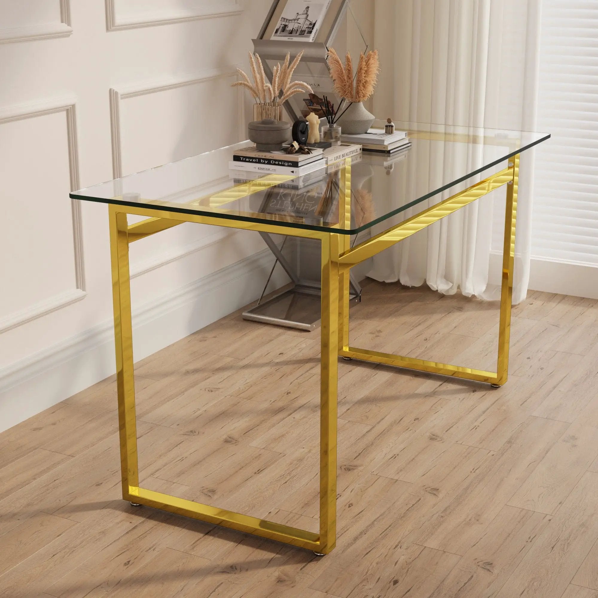 Modern Minimalist Rectangular Dining Table With Tempered Glass Top by Unique Piece Furniture