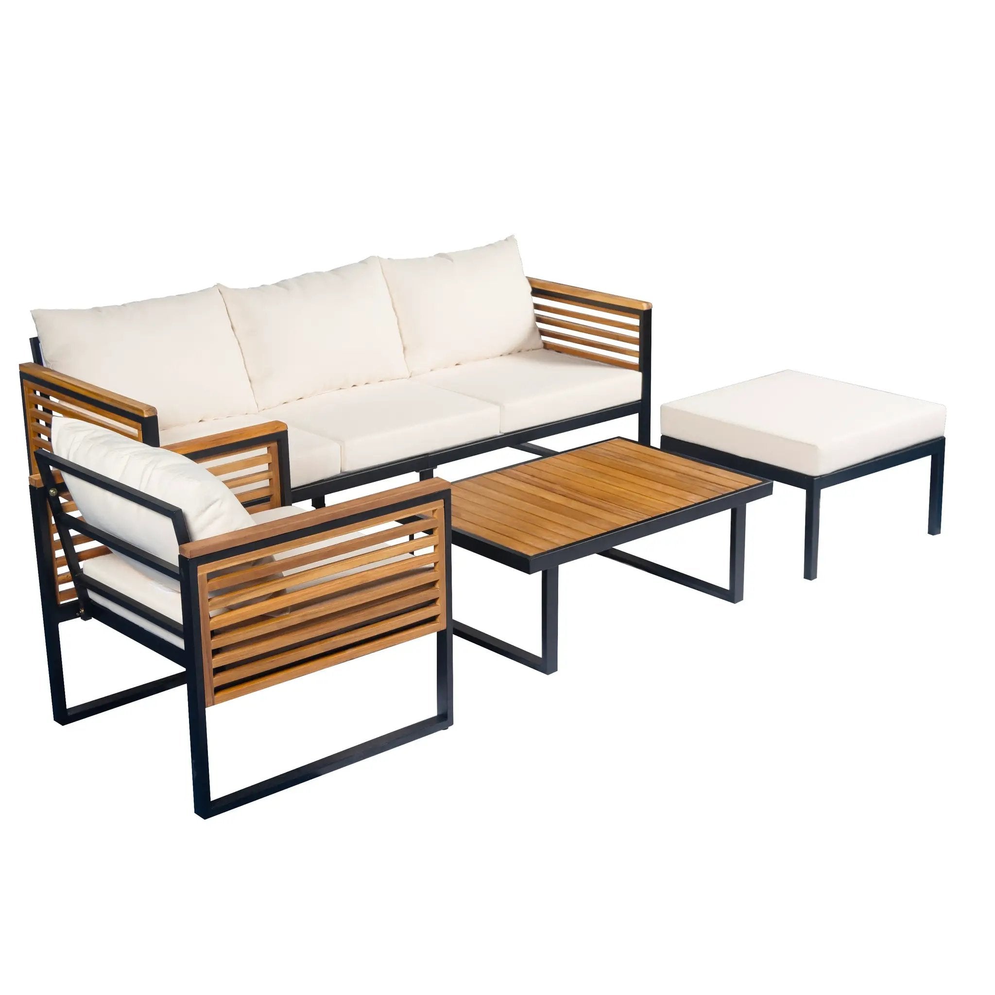 Outdoor 4-Piece Acacia Wood and Metal Patio Sofa Set by HouseOfZazla