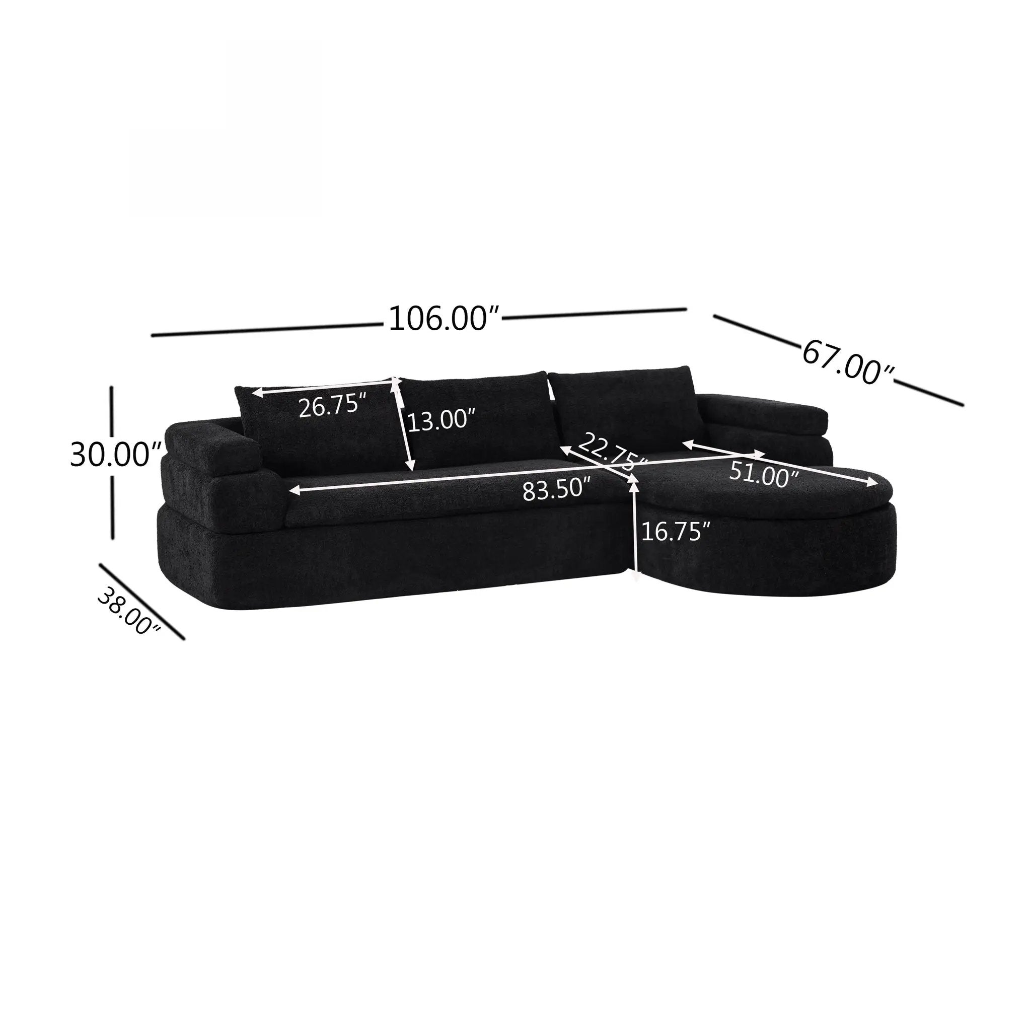 106" L-Shape Sectional Sofas (Black) by HouseOfZazla