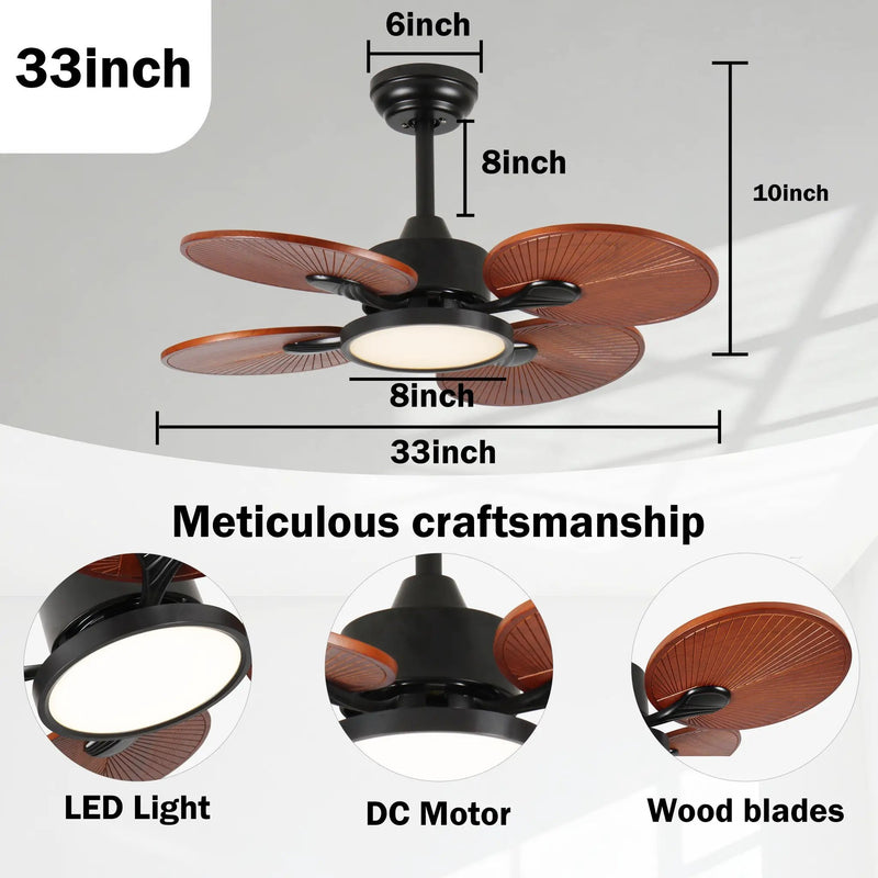 33-Inch Ceiling Fan with Light and 5 Solid Wood Blades by HouseOfZazla