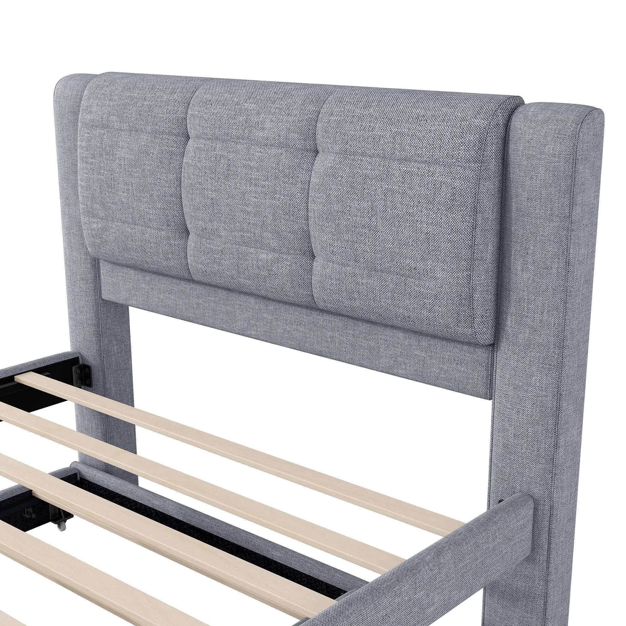 Upholstery Platform Bed With Trundle, Trundle Can Be Flat Or Erected by HouseOfZazla