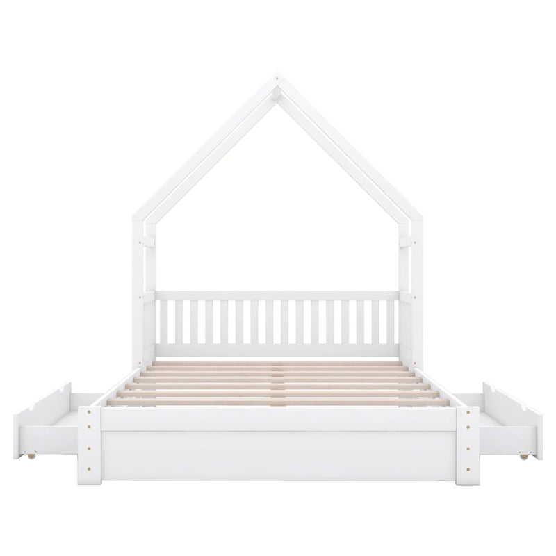 House Style Platform Bed With Guardrail And 2 Drawers by HouseOfZazla