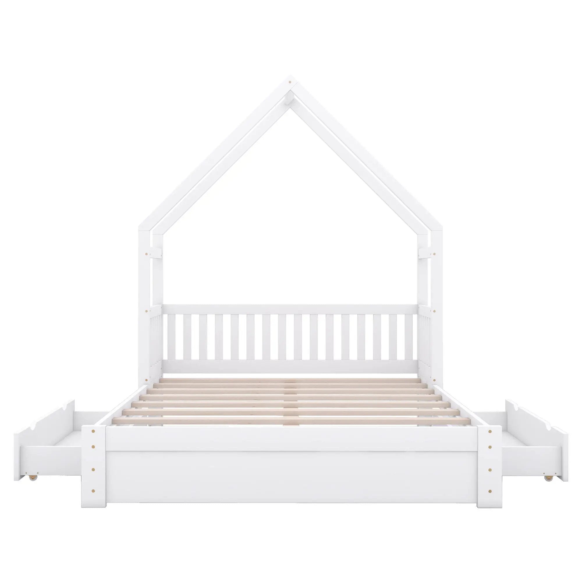 House Style Platform Bed With Guardrail And 2 Drawers by Unique Piece Furniture