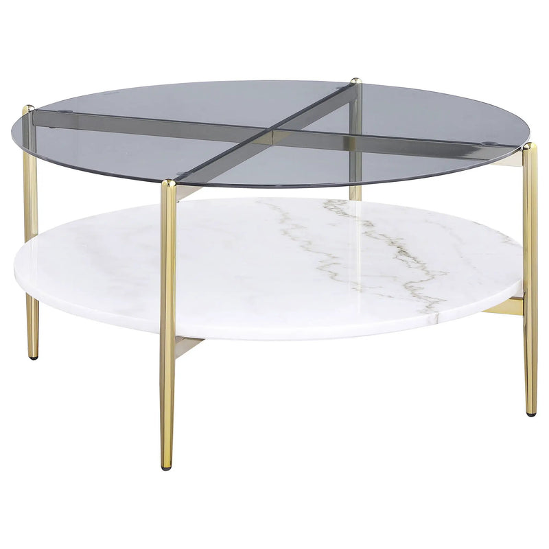 Jonelle 2-piece Round Coffee and End Table Set Gold by Unique Piece Furniture