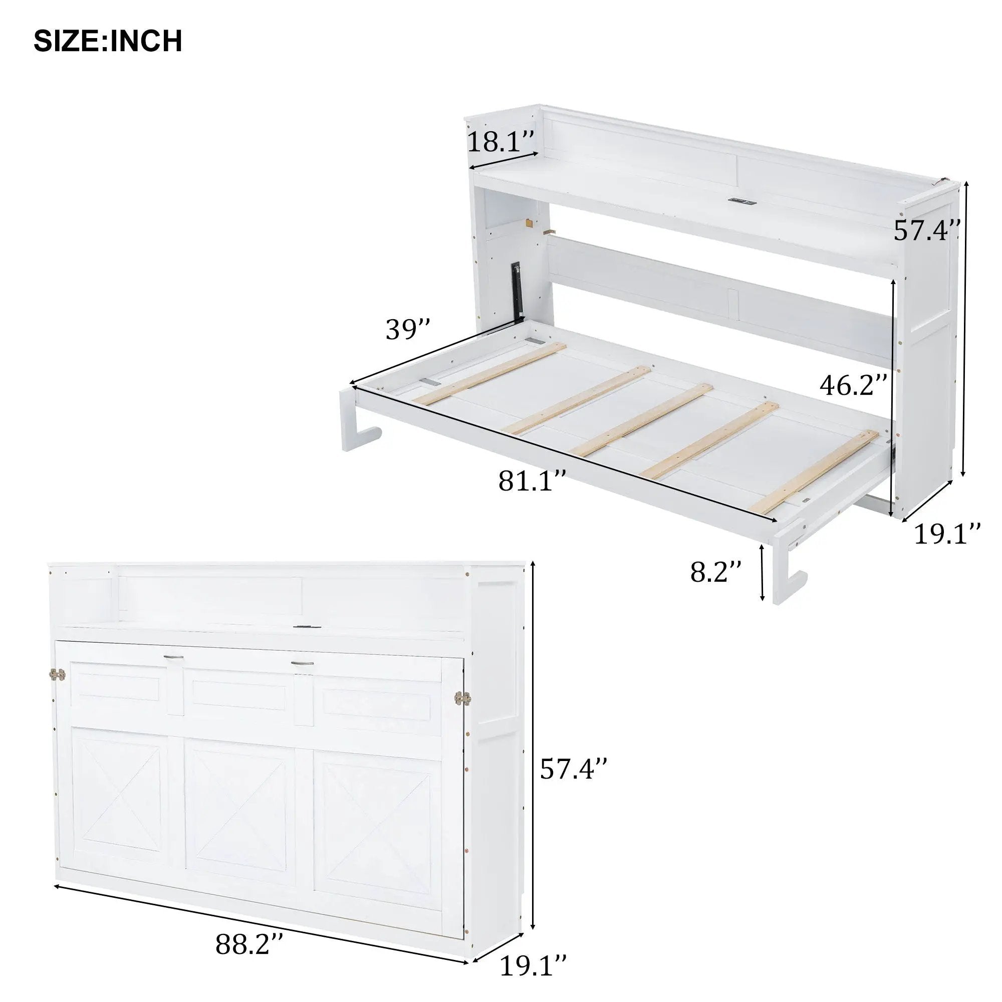 Murphy Bed With Desk, LED Light And USB Charging Station by HouseOfZazla