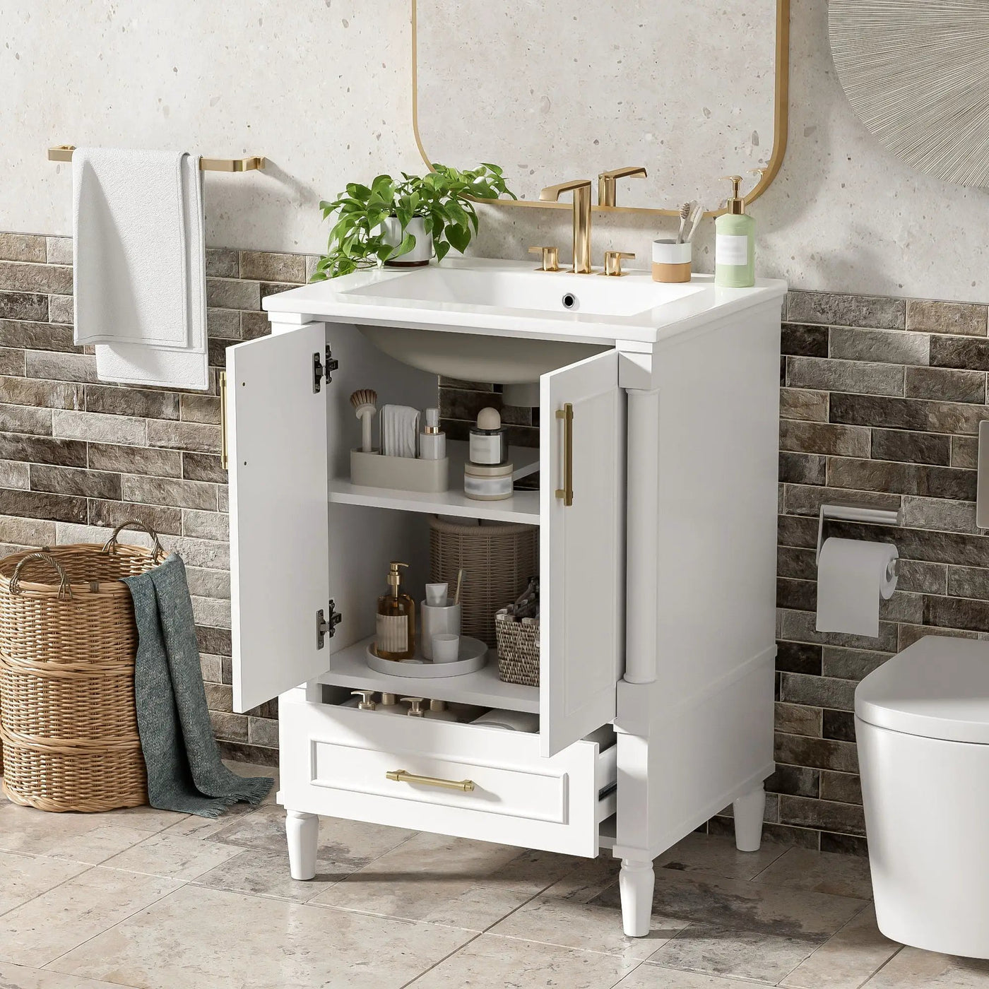 Bathroom Vanity With Ornate French Cylinder Legs, Soft Close Drawer by HouseOfZazla