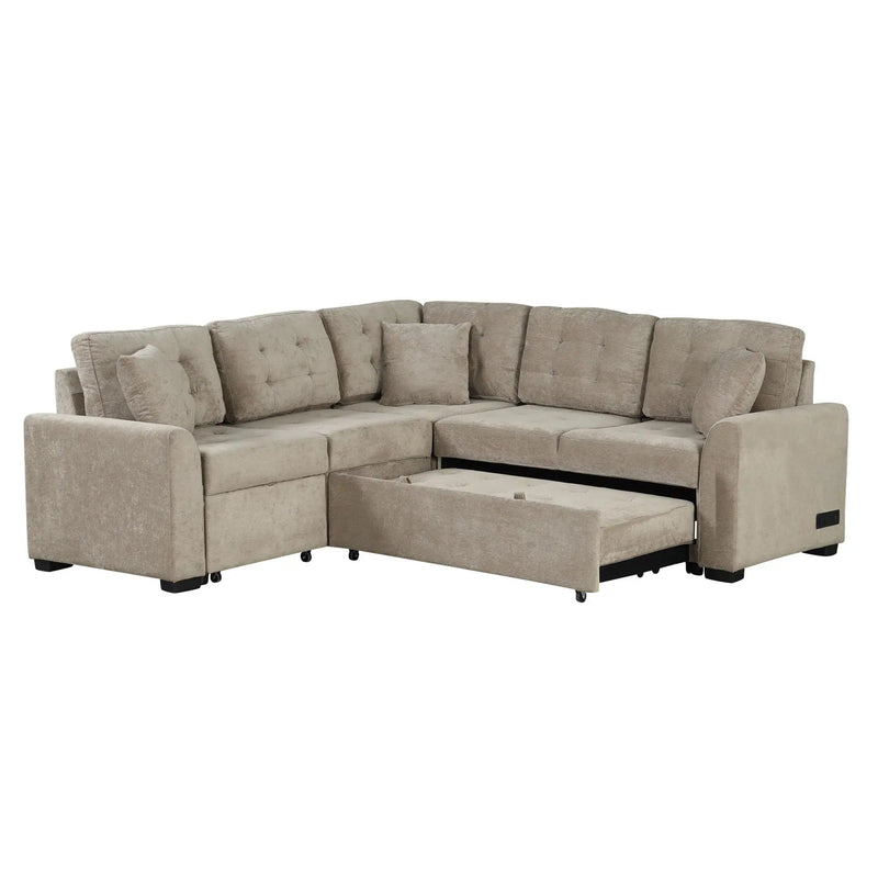 L-Shape Sofa Bed Pull-Out Sleeper Sofa With Wheels, USB Ports, Power Sockets For Living Room by HouseOfZazla
