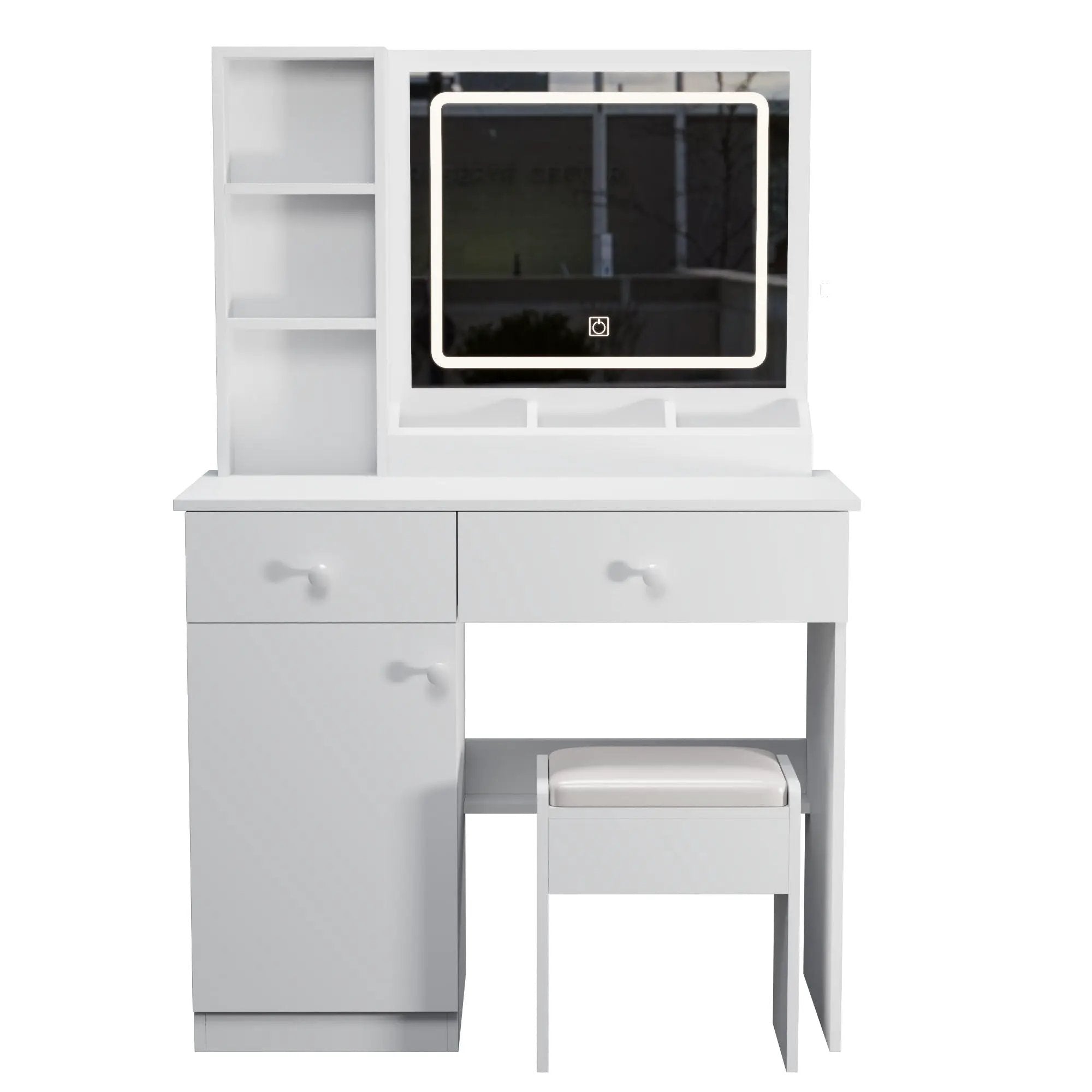 Fashion Vanity Desk With Mirror And Adjustable Lights, Makeup Table Set With 2 Drawers - White by Unique Piece Furniture