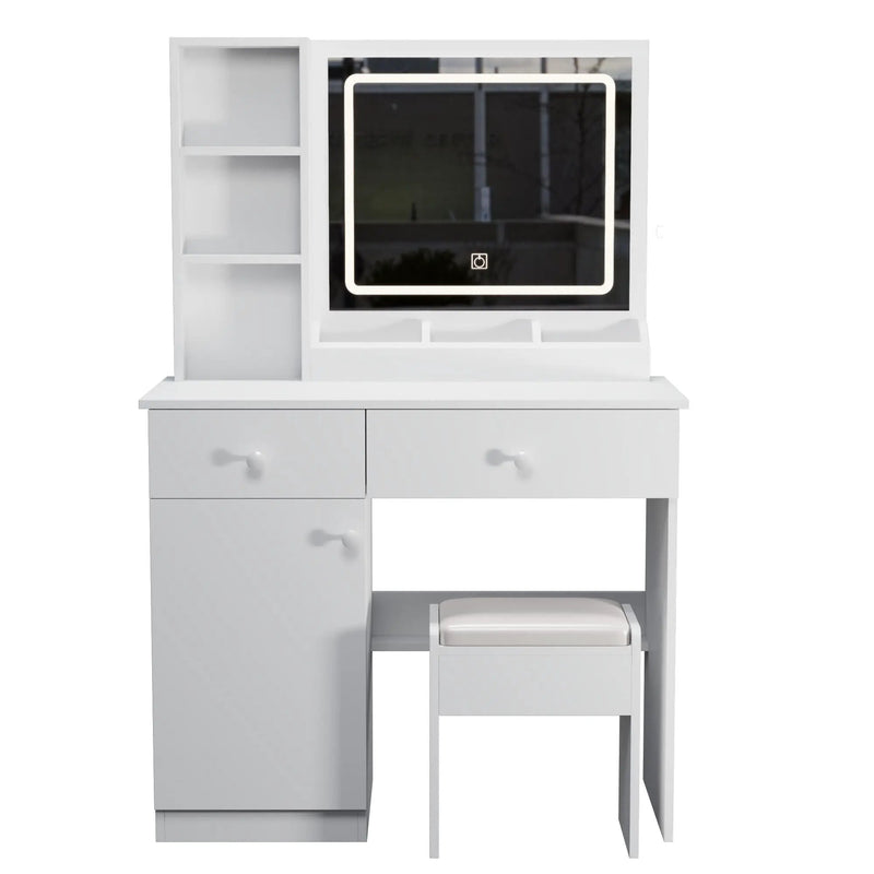 Fashion Vanity Desk With Mirror And Adjustable Lights, Makeup Table Set With 2 Drawers - White by Unique Piece Furniture