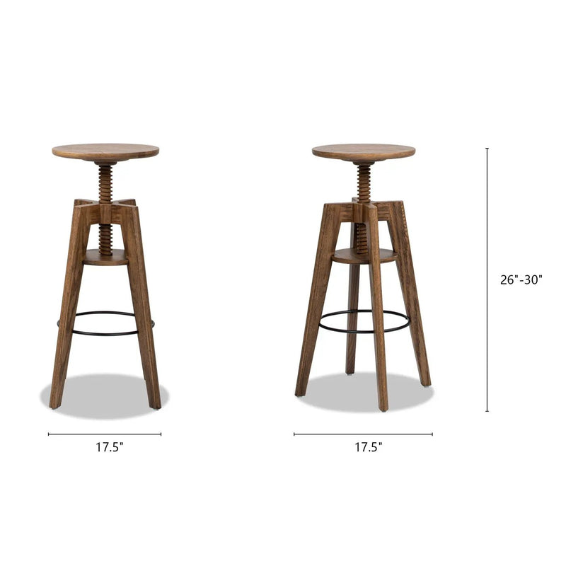 Spencer - Minimalist Oak Adjustable Bar Counter Stool - Walnut Brown Oak by Unique Piece Furniture