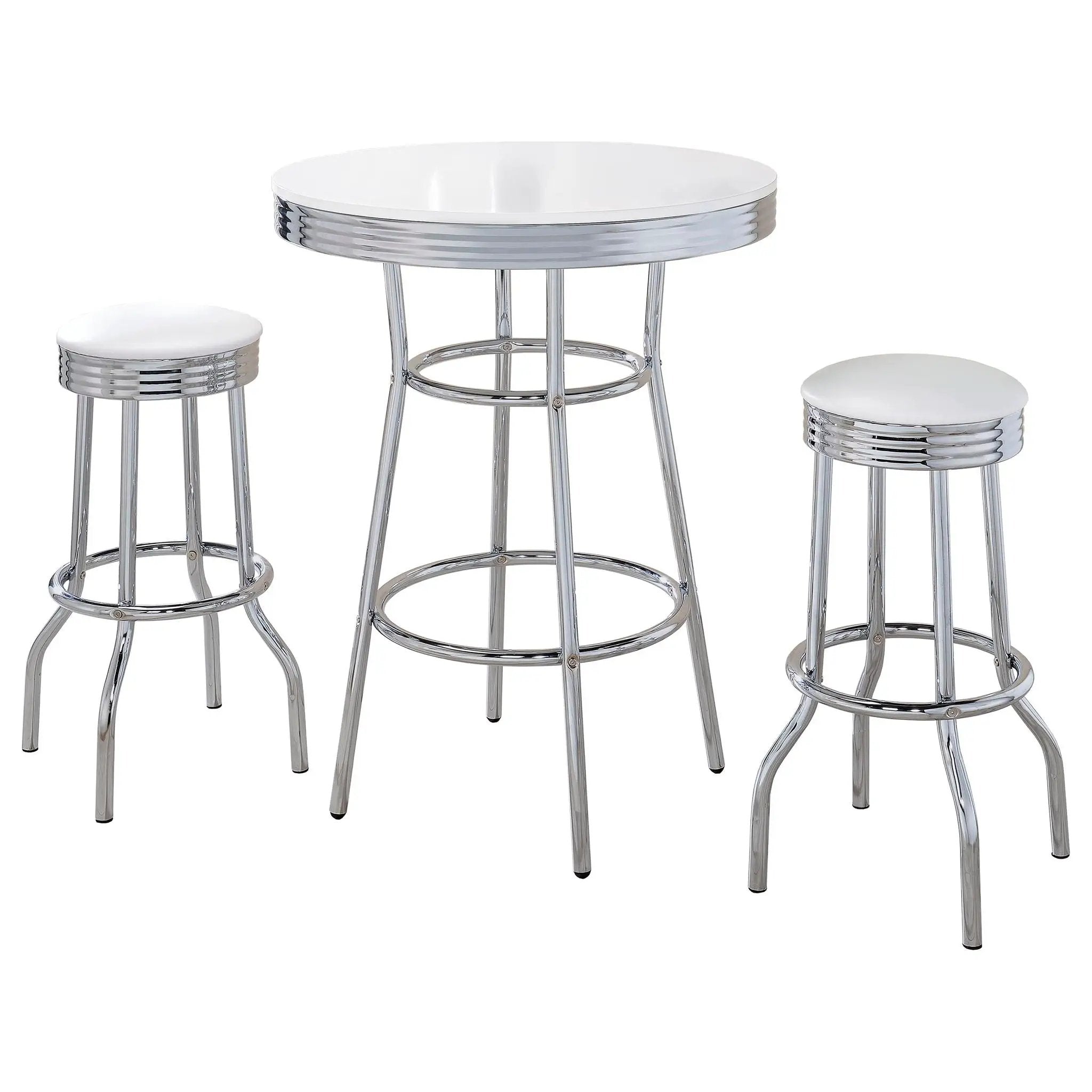 Midge - 3 Piece Round 1950S Bistro Pub Bar Table Set With Upholstery - White by HouseOfZazla