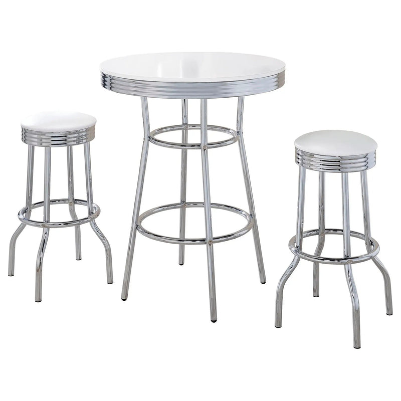Midge - 3 Piece Round 1950S Bistro Pub Bar Table Set With Upholstery - White by HouseOfZazla