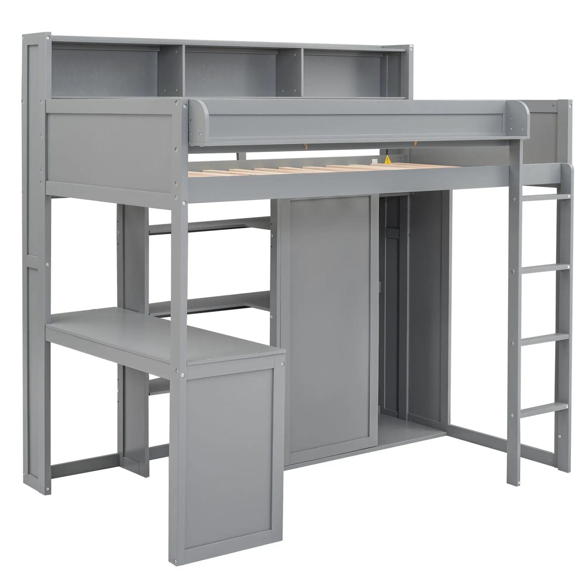 Loft Bed With Built In Desk, Storage Shelves, And Wardrobe by HouseOfZazla