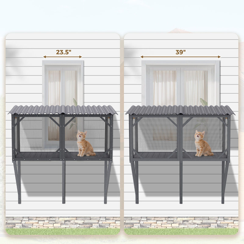 Premium Cat Window Box With Bug Proof Net For Large Indoor Cats Spruce Wood & Polyester - Antique Gray by HouseOfZazla