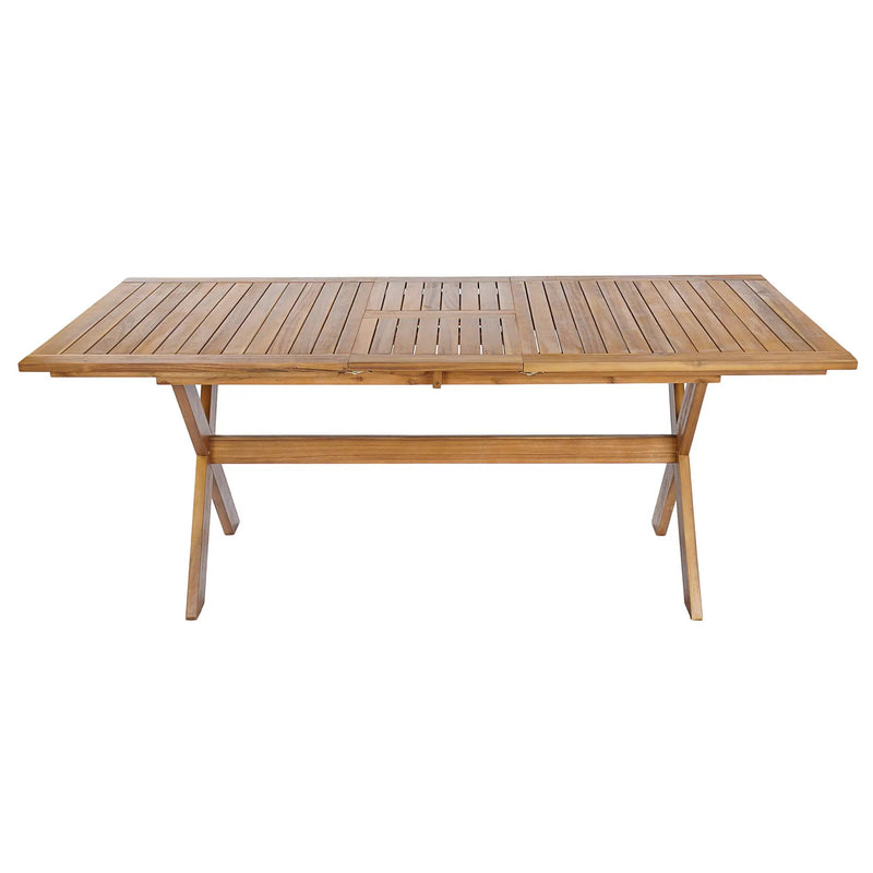 60-76" Acacia Wood Outdoor Dining Table, Telescopic, Teak Finish by HouseOfZazla