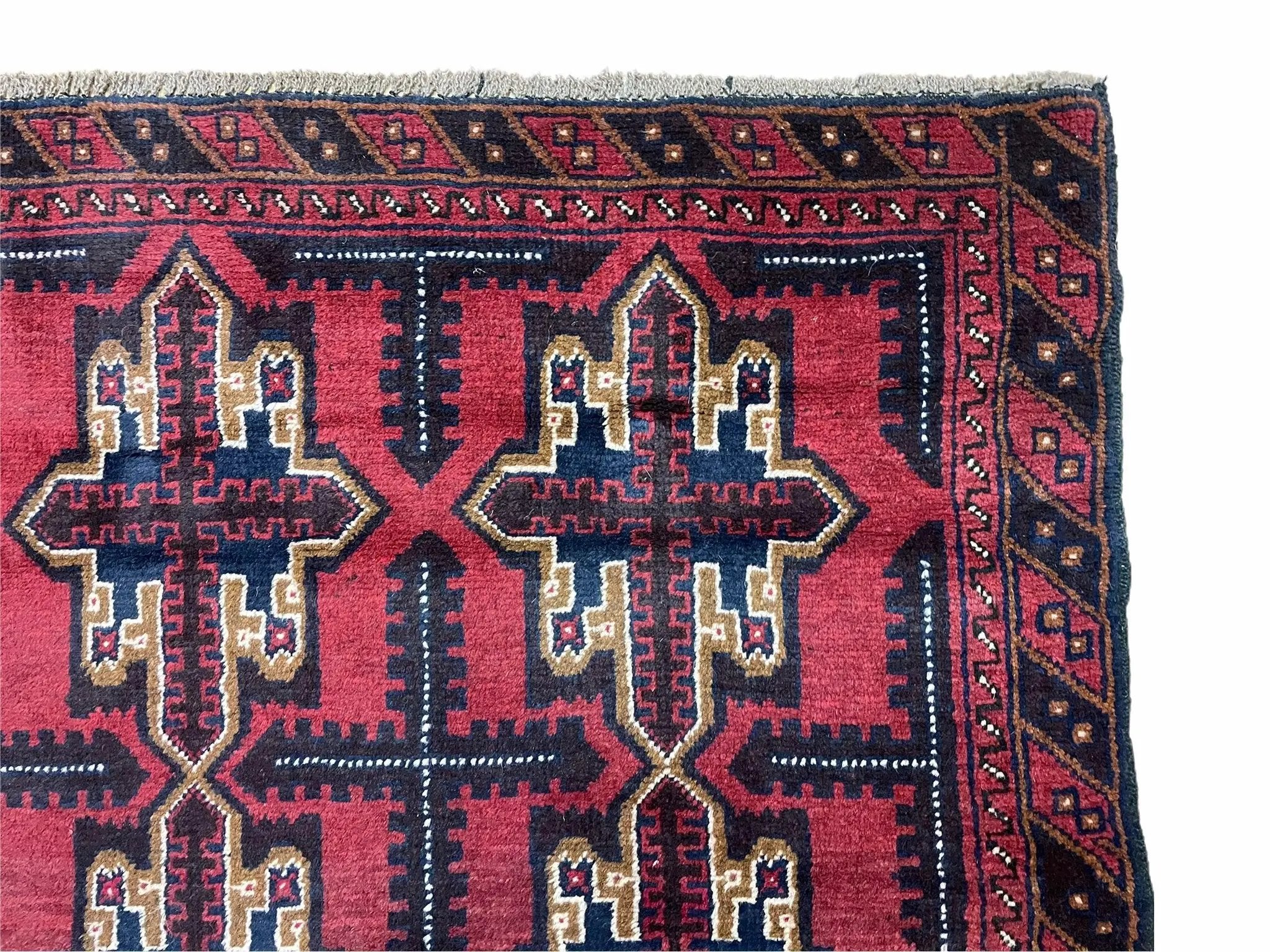 3X5 Vintage Handmade Tribal Wool Rug Balouchi Rug Afghan Rug Red Beige Blue Nice by Jewel Rugs