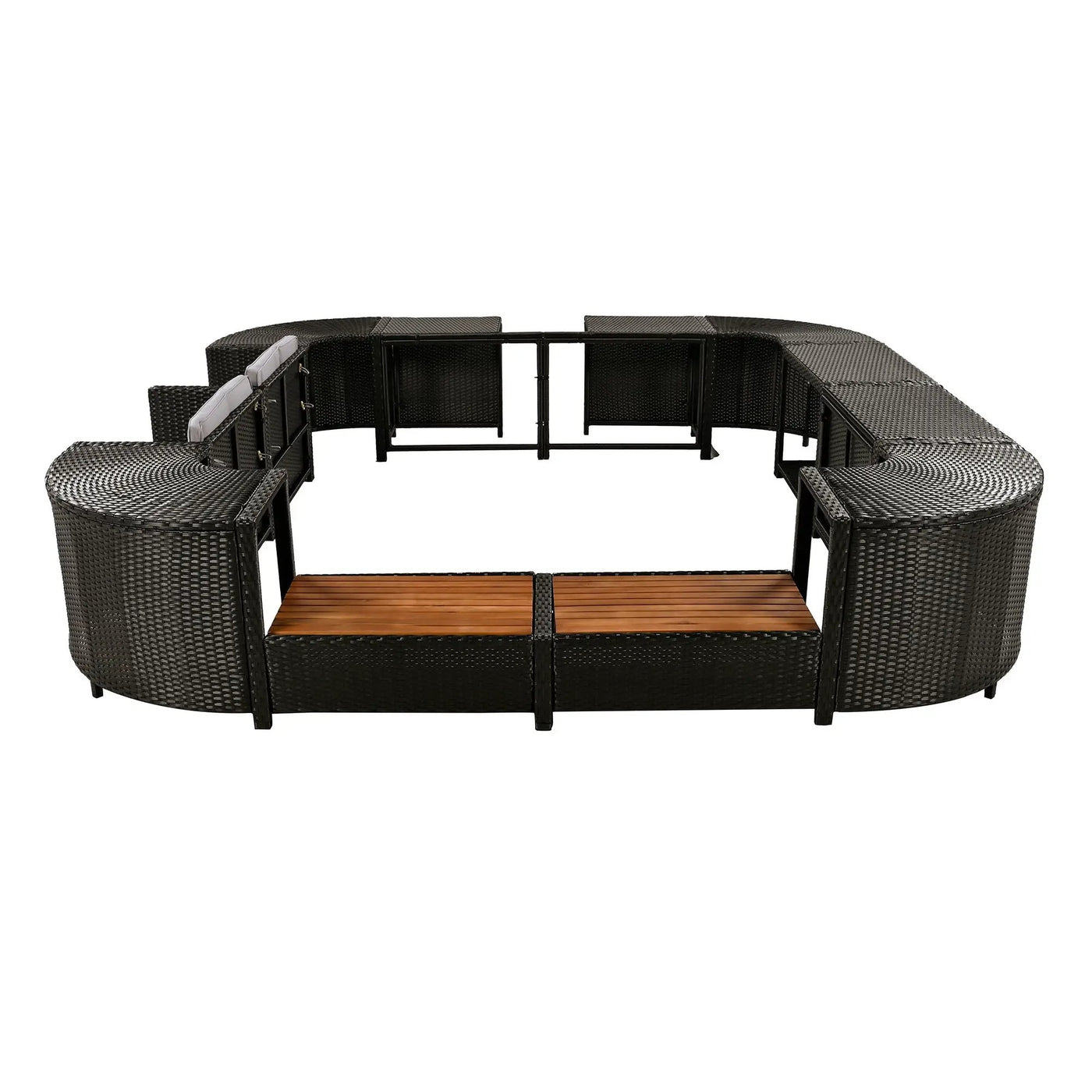 Spa Surround Spa Frame Quadrilateral Outdoor Rattan Sectional Sofa Set With Mini Sofa, Wooden Seats And Storage Spaces by HouseOfZazla