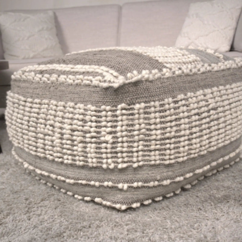 Rustic Wool And Cotton Large Pouf, Handcrafted Tufted Design - Brown / Beige by Unique Piece Furniture
