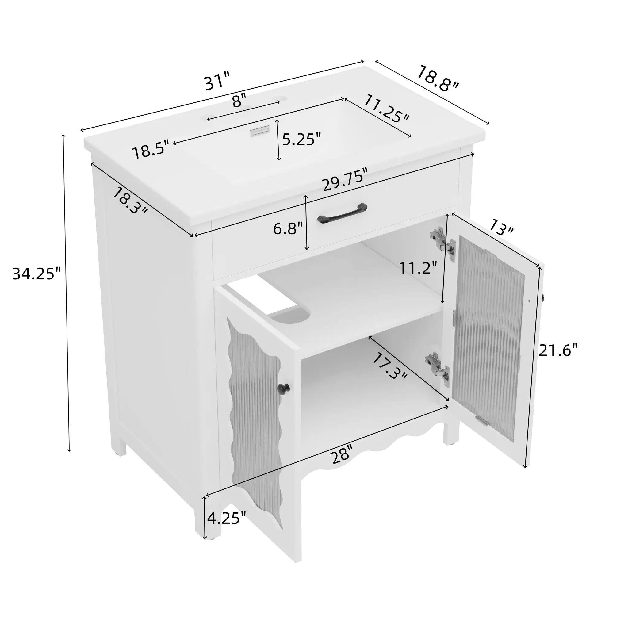 Modern Bathroom Vanity With Tempered Glass Doors