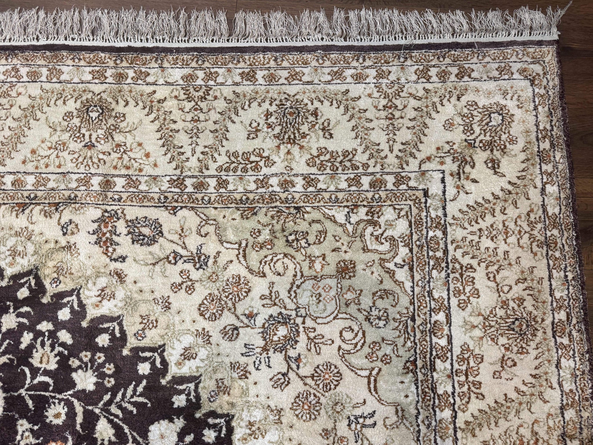 Indian Kashmiri Silk Rug 10x14, Floral Medallion by Jewel Rugs