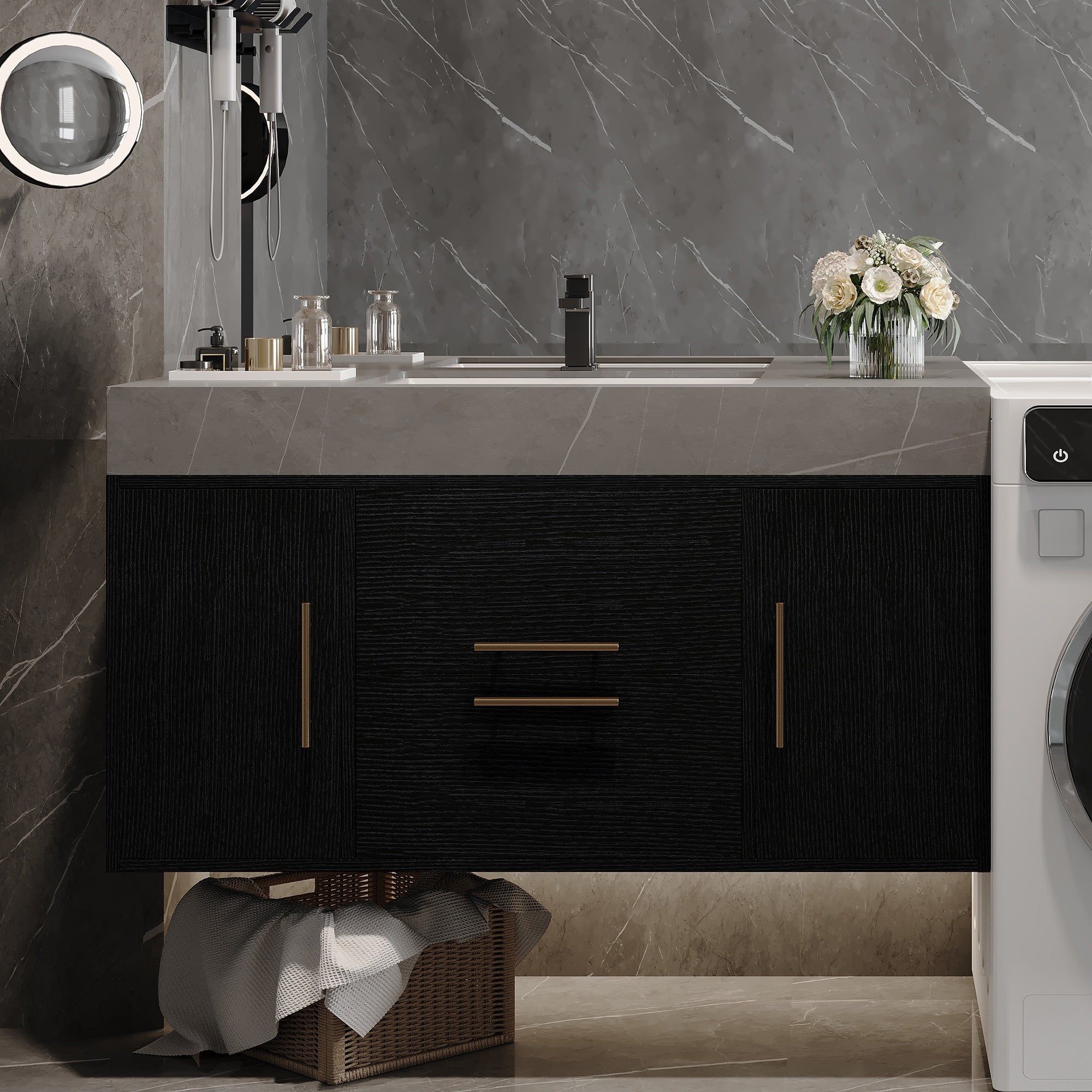 39.4 Inches Single Contemporary Floating Bathroom Vanity by HouseOfZazla