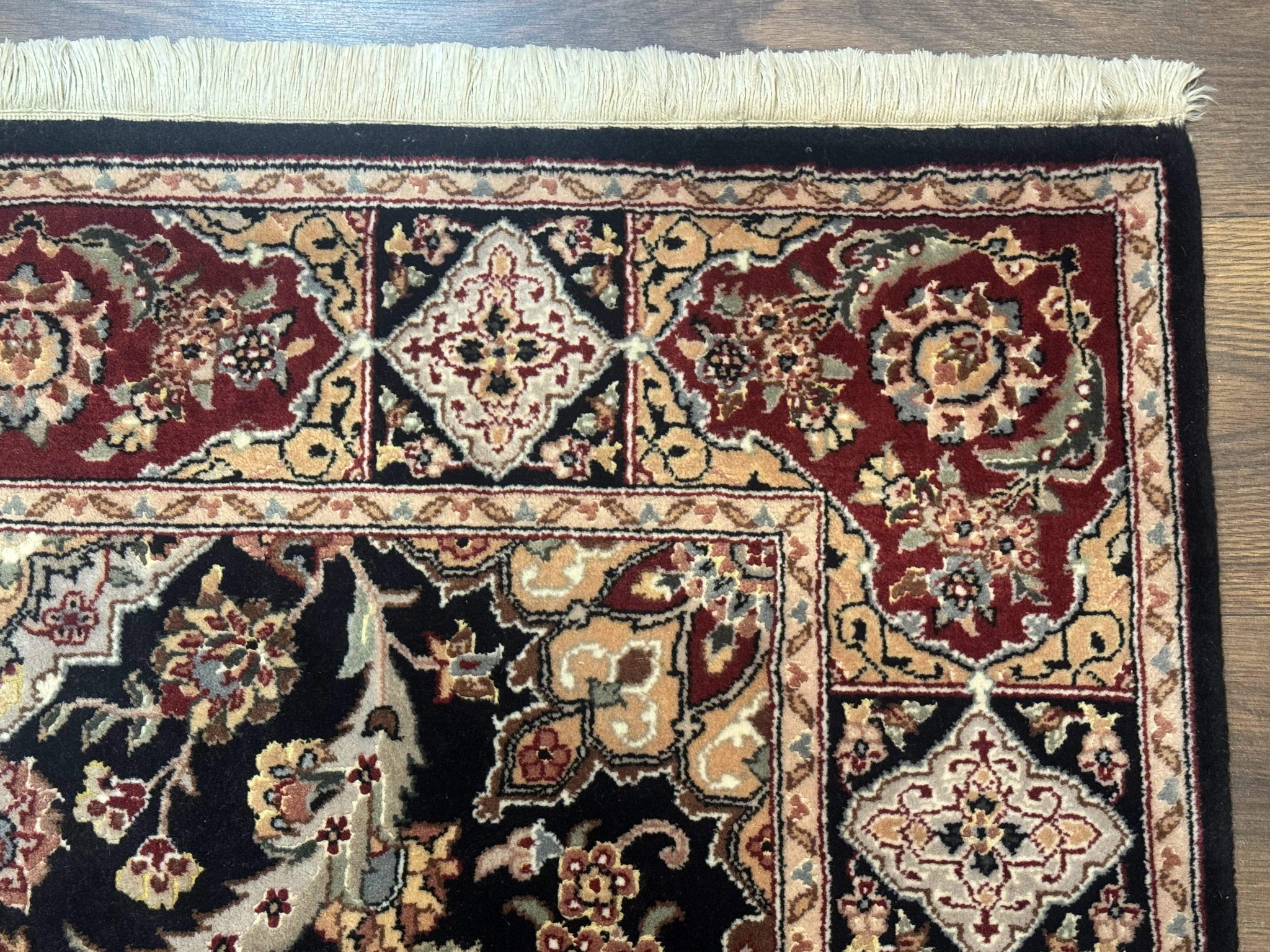 Pak Persian Rug 4x6, Black and Burgundy, Floral Allover, Wool and Silk by Jewel Rugs