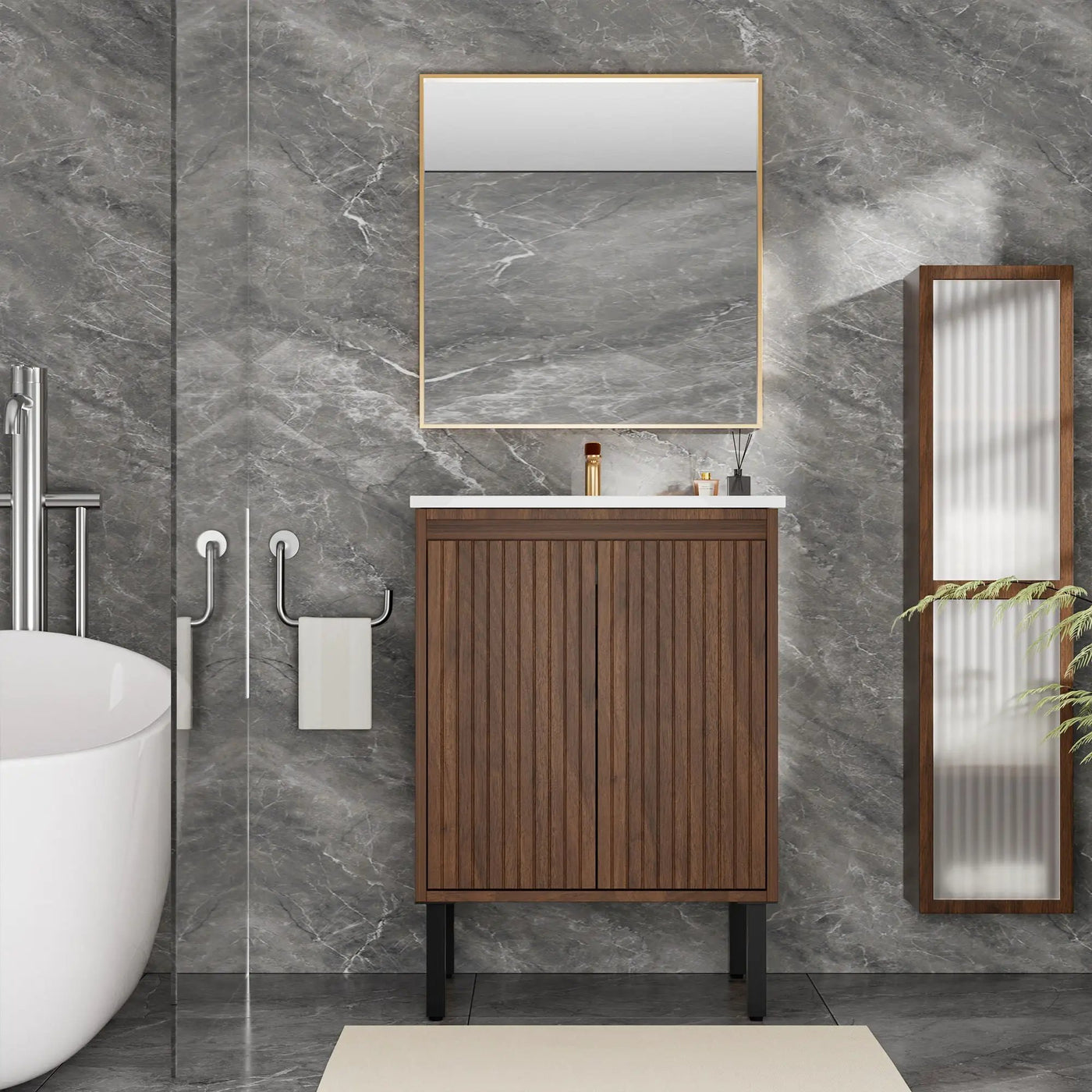Bathroom Vanity With Ceramic Sink, Floor-Standing Design, Soft-Closing Drawers by HouseOfZazla