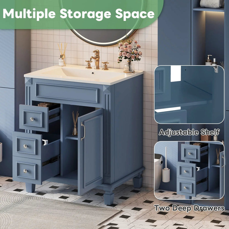 Bathroom Vanity With Sink, Compact Cabinet & 2 Drawers And Adjustable Shelf by Unique Piece Furniture