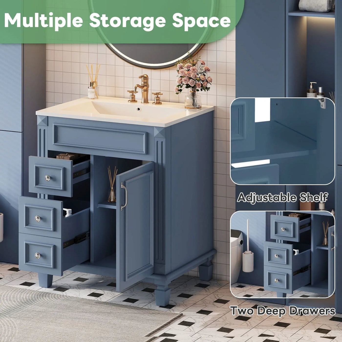 Bathroom Vanity With Sink, Compact Cabinet & 2 Drawers And Adjustable Shelf by Unique Piece Furniture
