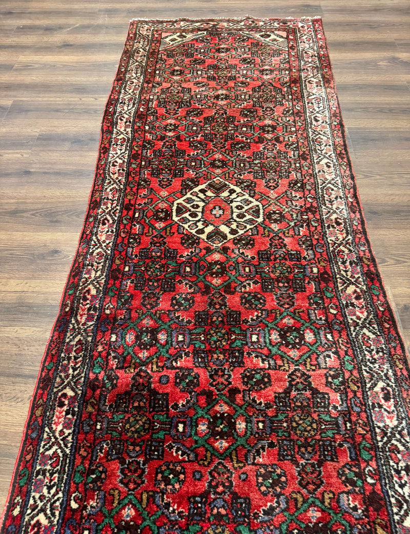 Persian Runner Rug 3x10, Wool Hand Knotted Hallway Rug 3 x 10 ft, Red and Ivory, Hamadan Angelas Runner by Jewel Rugs