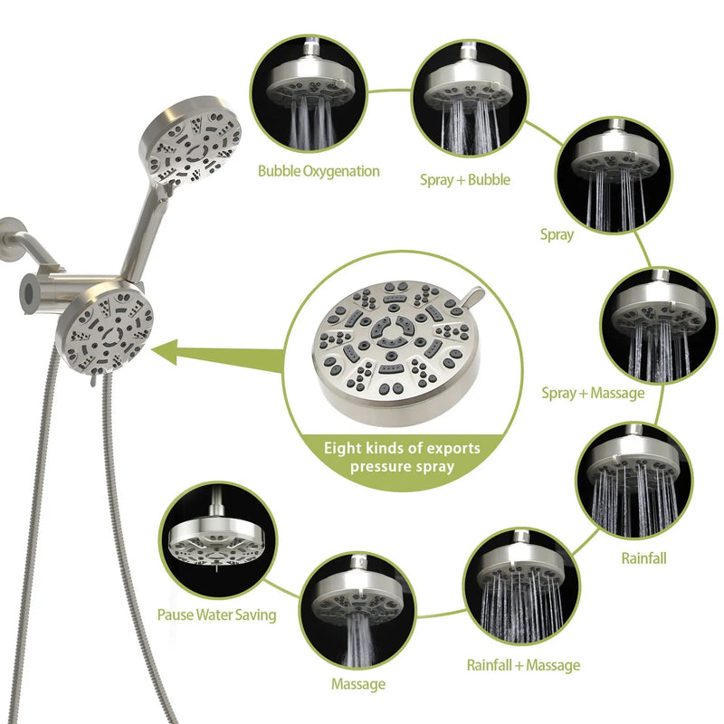 Multi Function Dual Shower Head 4.7" Rain Showerhead & 8 Function Hand Shower System - Brushed Nickel by HouseOfZazla