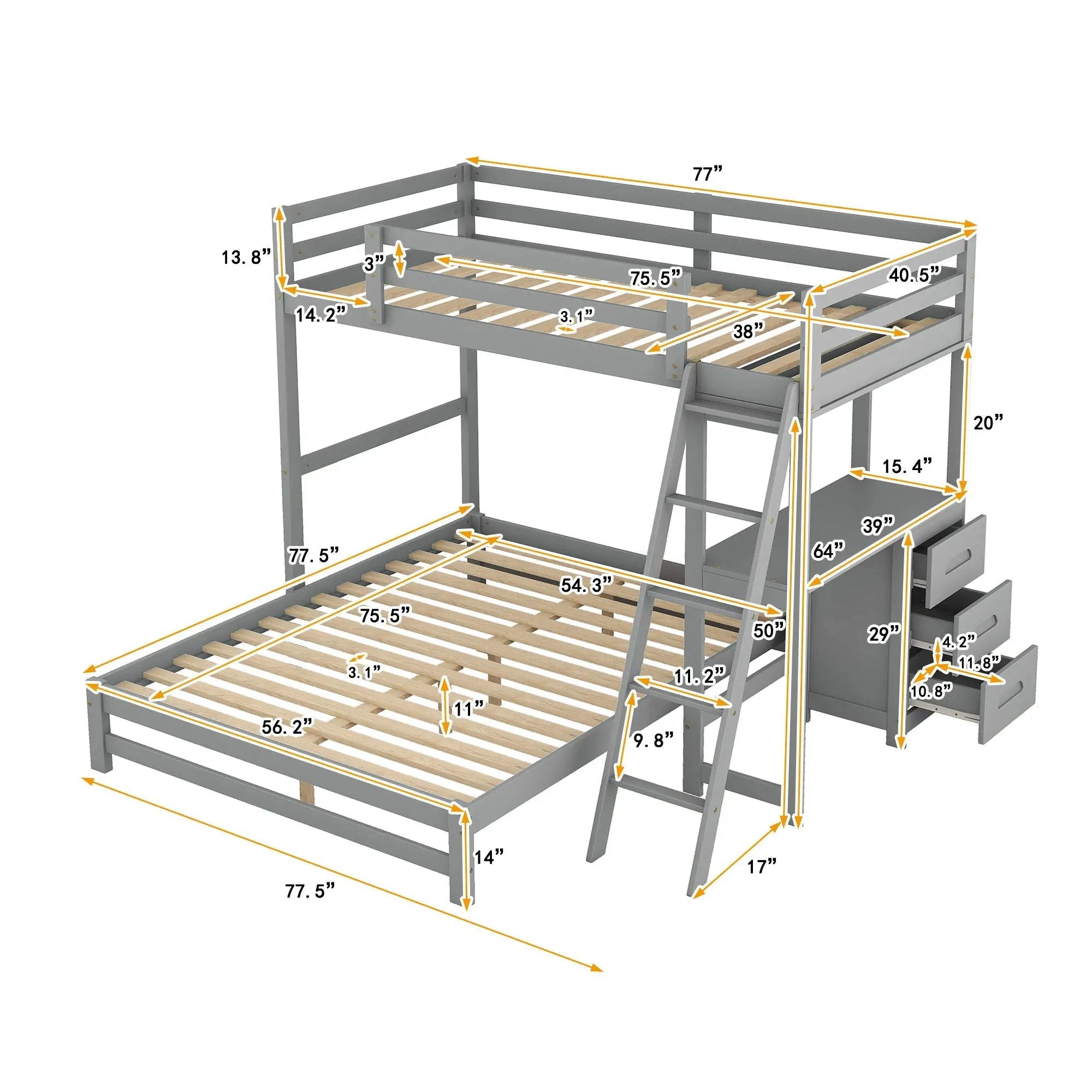 Bunk Bed With Built In Desk And 3 Drawers by Unique Piece Furniture