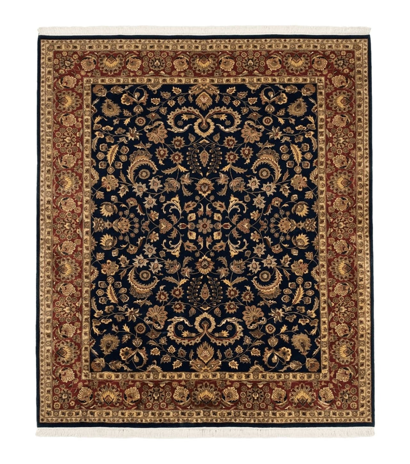 Indo Persian Rug 8x10, Navy Blue and Red, Floral Allover, Hand Knotted Vintage Wool Carpet, Indo Sarouk by Jewel Rugs
