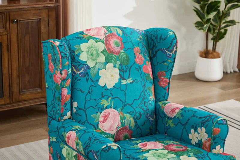 Modern Accent Chair with Retro Wood Legs - Floral by HouseOfZazla