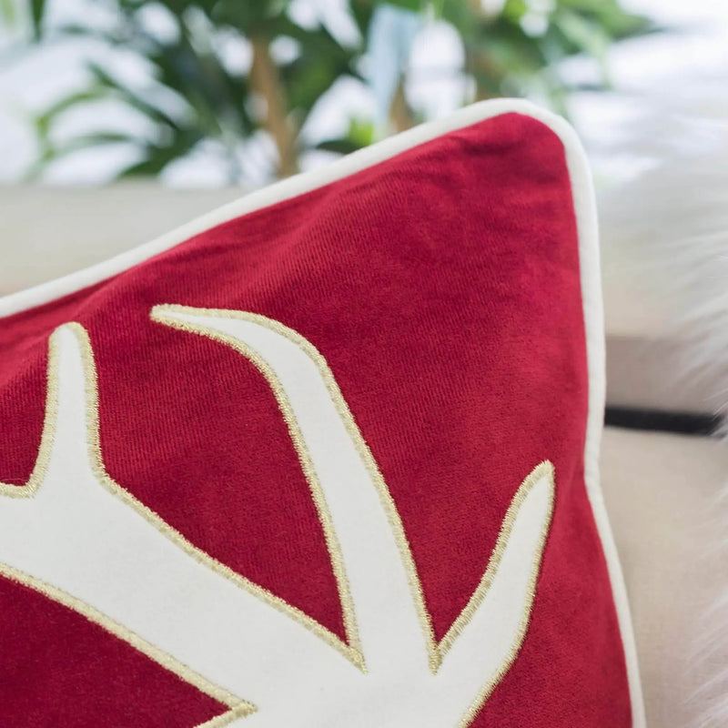 Holiday Reindeer Velvet Accent Pillow 20x20 – Red and White with Insert by HouseOfZazla