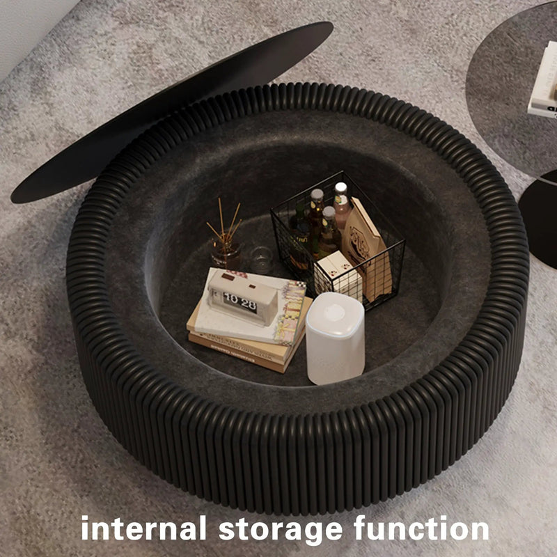 Black Round Fluted Coffee Table with Tempered Glass Top by HouseOfZazla