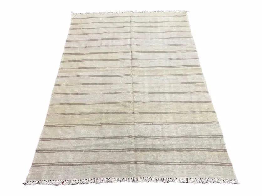 5x8 Turkish Kilim Rug, Flatweave Carpet, Striped Blanket, Southwestern Design, New, Gray, Wool, High Quality, Hand-Knotted by Jewel Rugs